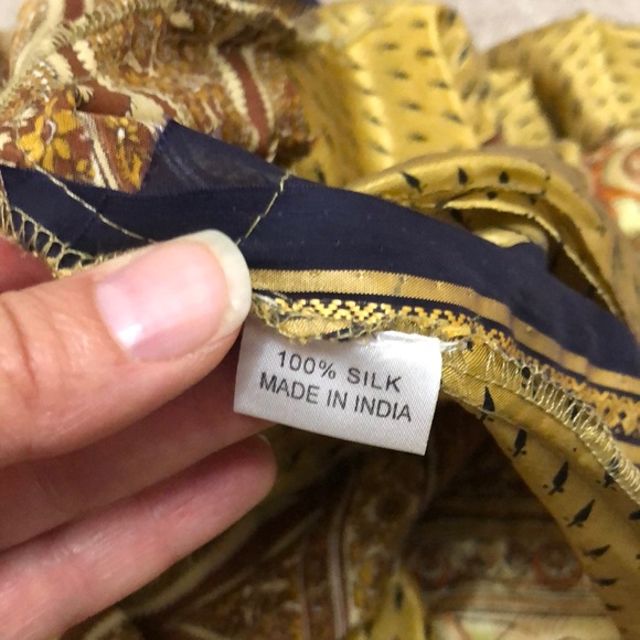 Vintage 100% Silk Tiered Gold Brown Maxi Skirt - Picture 9 of 11